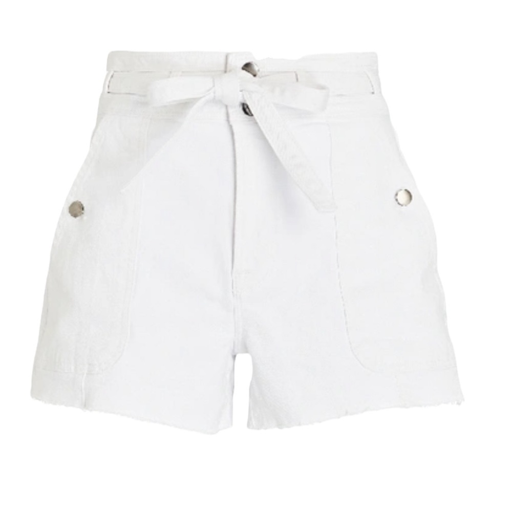FRAME LE BRIGETTE TRIPLE TIE WAIST DENIM SHORTS IN WHITE - Picture 3 of 7